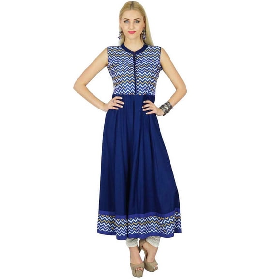 Bimba Women Blue Anarkali Kurti Indian Ethnic Rayon Kurta Blouse Sleeveless