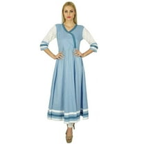 Bimba Women Blue Anarkali custom Kurti Long Flaired Cotton Kurta Indian Ethnic Blouse