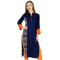 thumbnail image 1 of Bimba Women Blue Chic Style Tunic Indian Kurta Kurti Boho Collar Neck Blouse, 1 of 6