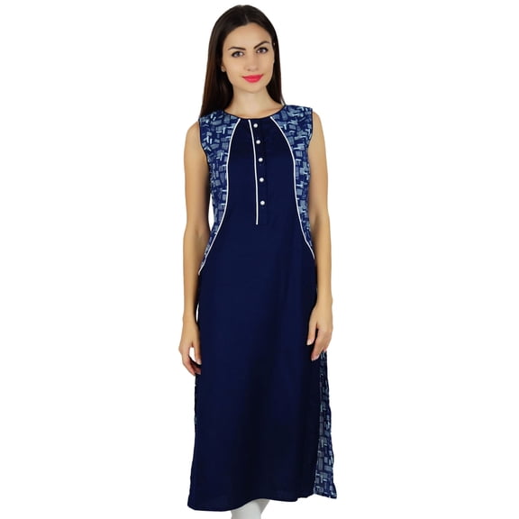 Bimba Women Blue Cotton Kurta Straight Designer Kurti Casual Summer Tunic Indian Ethnic Blouse