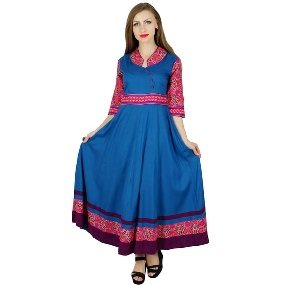 Bimba Women Blue Flaired Anarkali Kurta Kurti Casual Chic Indian Blouse Gift
