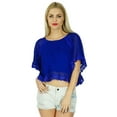 thumbnail image 1 of Bimba Women Blue Georgette custom Crop Top Lace Short Kimono Blouse Chic Clothing, 1 of 1