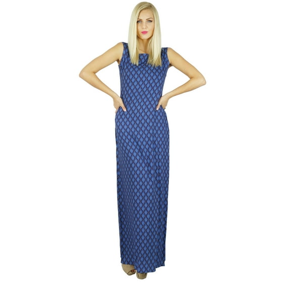 Bimba Women Blue Long Maxi Dress Bohemian Casual Clothing Summer Gown