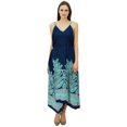 thumbnail image 1 of Bimba Women Blue Rayon Asymmetric Sun Dress Spaghetti Stram Boho Chic Beach Maxi, 1 of 6