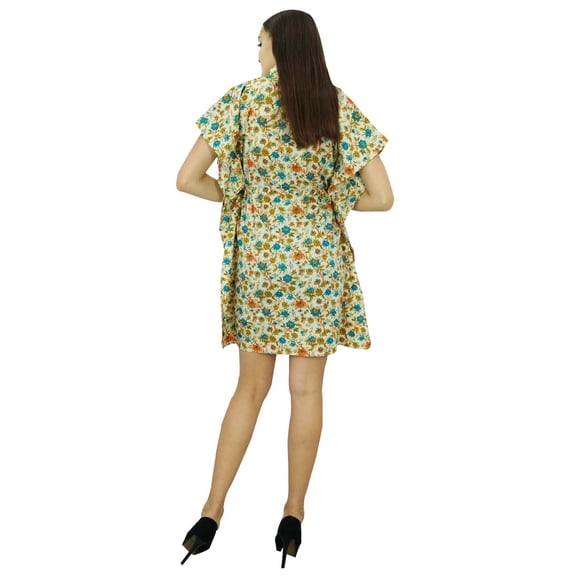 Bimba Women Bohemian Printed Cotton Kaftan Dress Short Tunic Beach Caftan