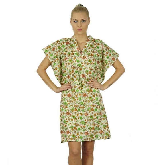 Bimba Women Bohemian Printed Cotton Kaftan Dress Short Tunic Beach Caftan