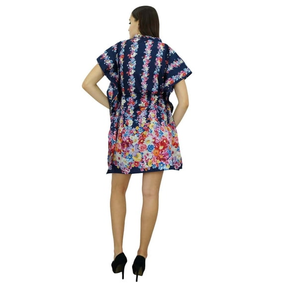 Bimba Women Bohemian Printed Kaftan Dress Cotton Short Tunic Beach Caftan