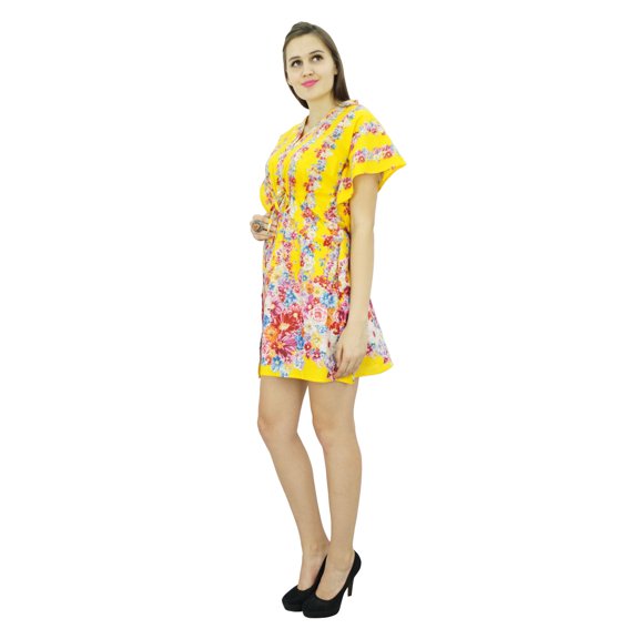 Bimba Women Bohemian Printed Kaftan Dress Cotton Short Tunic Beach Caftan
