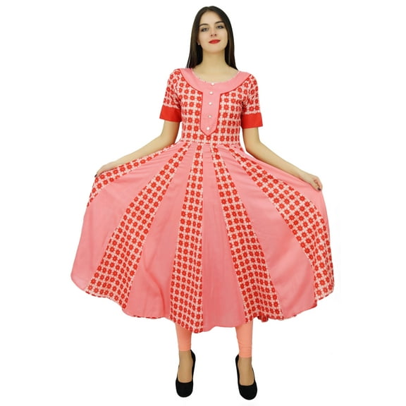 Bimba Women Boho Chic Cotton Designer Kurti Dress Long Flaired Anarkali Kurta