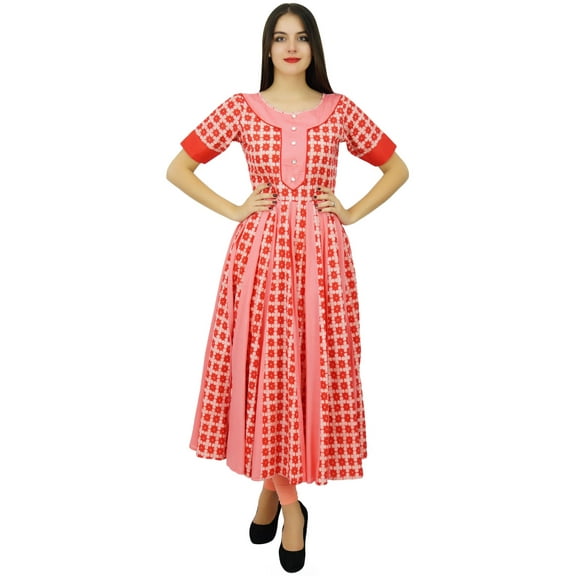 Bimba Women Boho Chic Cotton Designer Kurti Dress Long Flaired Anarkali Kurta