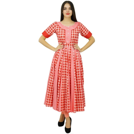 Bimba Women Boho Chic Cotton Designer Kurti Dress Long Flaired Anarkali Kurta