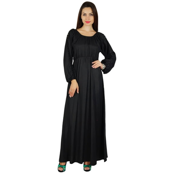 Bimba Women Boho Gothic Style Long Maxi Dress Lace Long Sleeves Gown