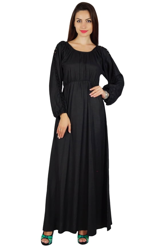 Women Boho Gothic Style Long Maxi Dress Lace Long Sleeves Gown