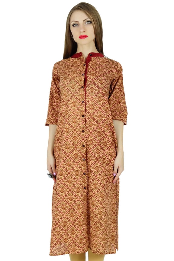 Women Button-Down Printed Kurta Kurti Printed Indian Formal Blouse Gift