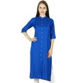 thumbnail image 1 of Bimba Women Button Down Rayon Kurta Kurti 3/4 Sleeve Formal Indian Casual Tunic Top, 1 of 5