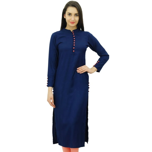 Bimba Women Casual Plain Kurta Ethnic Rayon Kurti Designer Tunic with Button
