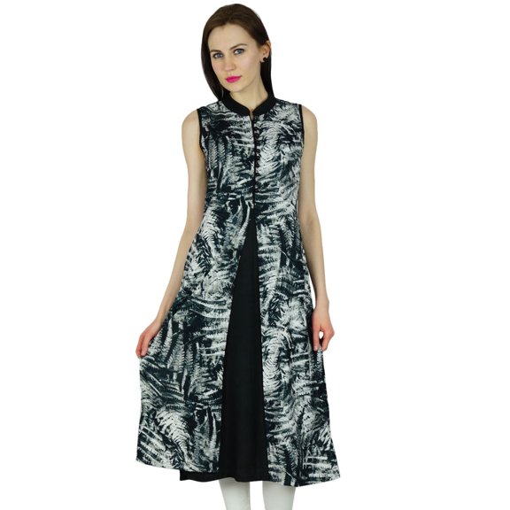 Bimba Women Chic Long Kurta Kurti Formal Indian Tunic Sleeveless Blouse