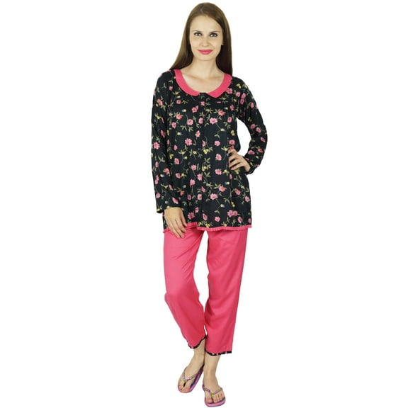 Bimba Women Chic Style Rayon Night Wear Pajama Set Full Sleeve Shirt with Pyjamas