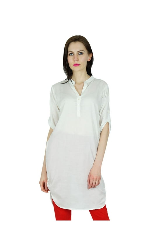 Women Chic Style Top Tunic Boho Bohemian Placket Blouse custom Kurti Kurta
