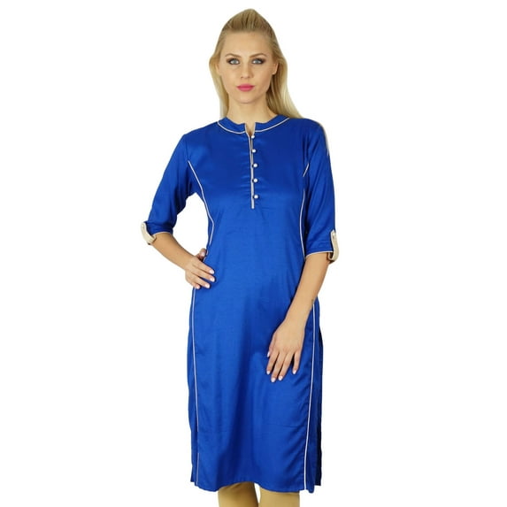 Bimba Women Chic Style custom Kurta Kurti Solid Color Top Tunic Boho 3/4 Sleeve Indian Blouse