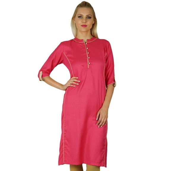 Bimba Women Chic Style custom Kurta Kurti Solid Color Top Tunic Boho 3/4 Sleeve