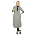 thumbnail image 1 of Bimba Women Classic Black Cotton custom Kurti 3/4th Sleeve Formal Long Blouse, 1 of 5