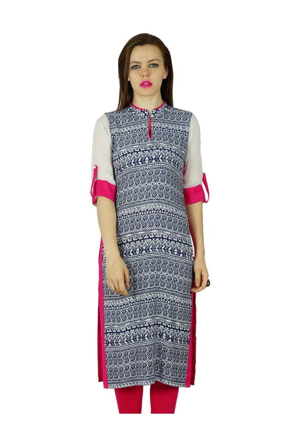 Women Classic Chic Printed Blouse Rayon Kurta Kurti Indian Tunic