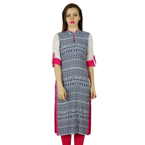 Bimba Women Classic Chic Printed Blouse Rayon Kurta Kurti Indian Tunic