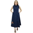 thumbnail image 1 of Bimba Women Classic Collar Neck Shirt Dress Dark Blue Sleeveless Dresses - 4, 1 of 6