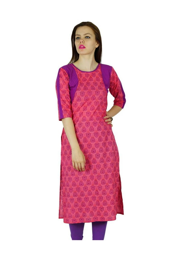 Women Classic Printed Cotton Kurta Kurti Long Tunic Indian Blouse