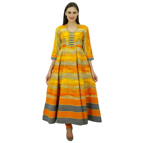 Bimba Women Cotton Anarkali Kurti Mandarin Collar Flaired Kurti Ethnic Wear Dress