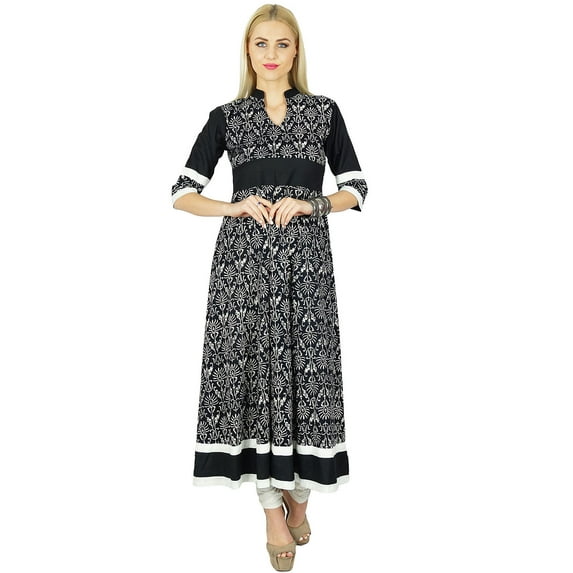 Bimba Women Cotton Black Anarkali Kurti Indian Ethnic Kurta Blouse 3/4 Sleeve