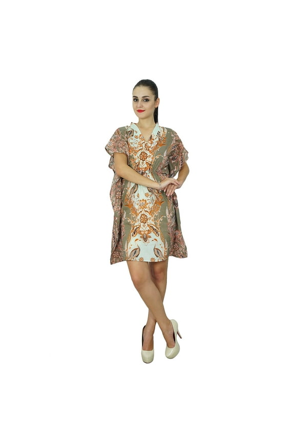 Women Cotton Caftan Dress Short Beach Cover Up Printed Kaftan