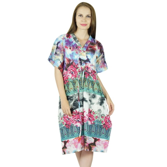 Bimba Women Cotton Kaftan Beach Coverup Kimono Sleeve Caftan Night Gown