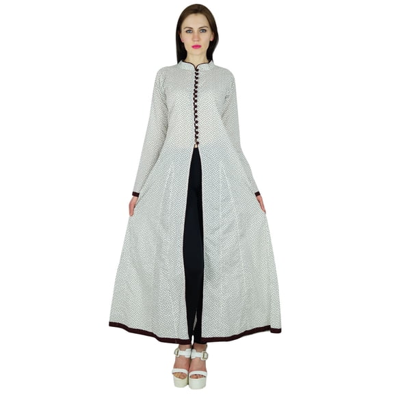 Bimba Women Cotton Kurta Long Kurti With Full Sleeve White Top Ethnic Indian Blouse With Slit