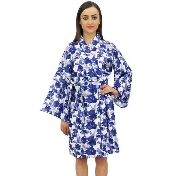 Bimba Women Cotton Poplin Short Floral Printed Wrap Bridesmaids Kimono Robe-14
