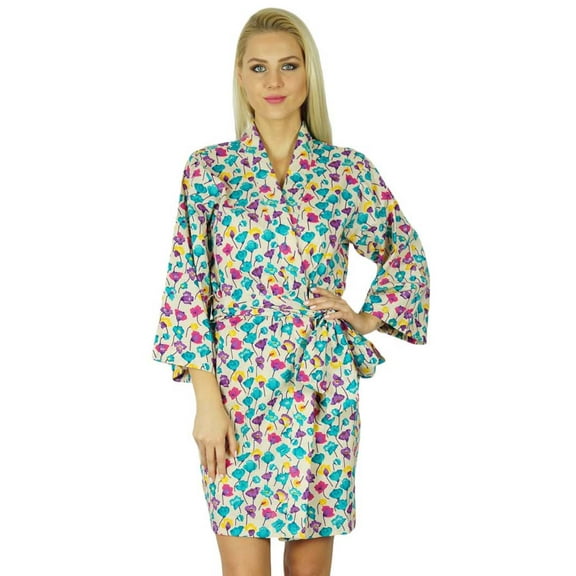 Bimba Women Cotton Printed Short Robe Getting Ready Bridesmaid Robes Coverup