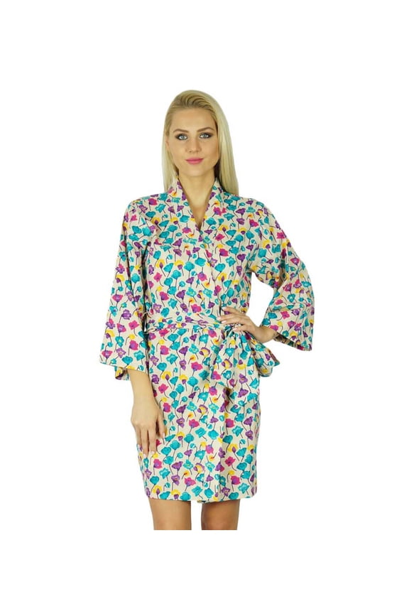Women Cotton Printed Short Robe Getting Ready Bridesmaid Robes Coverup