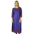 thumbnail image 1 of Bimba Women Cotton Purple Kurta Kurti Ethnic Ikat Print Indian 3/4 Sleeve Top Tuni, 1 of 6