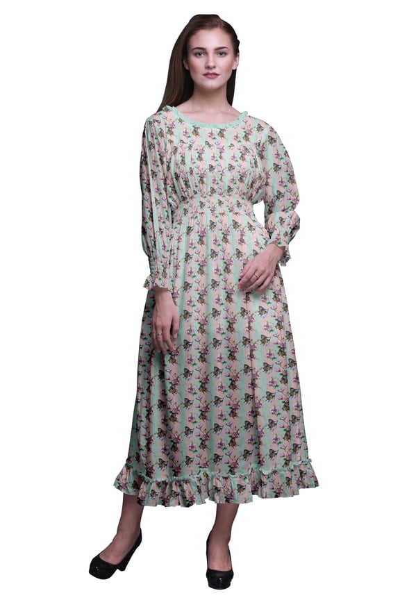 Women Cotton Smocked Boho Renaissance Long Ruffle Maxi Dress-Medium