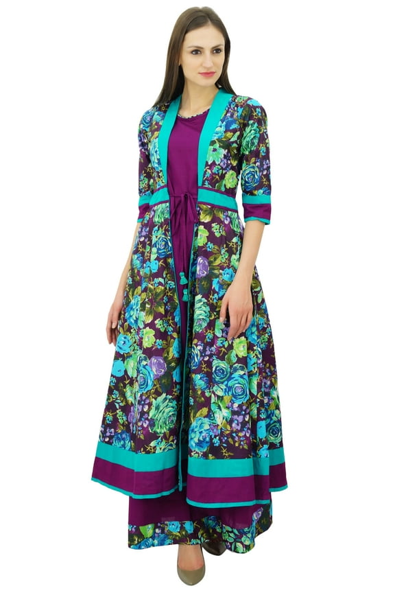 Women Designer 2 Piece Kurta Maxi Dress Floral Cotton Kurti Indian Custom Clothing