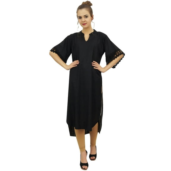 Bimba Women Designer Black High Low Straight Kurti Dress With Printed Scarf-10