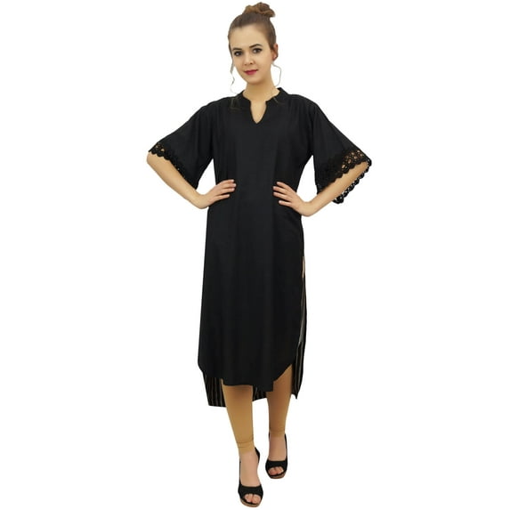 Bimba Women Designer Black High Low Straight Kurti Dress With Printed Scarf-18