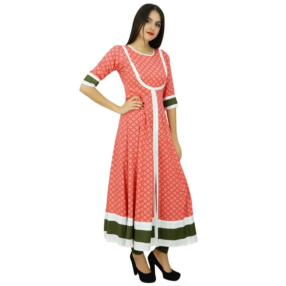Bimba Women Designer Kurti Printed Rayon Long Maxi Dress Ethnic Casual Kurta