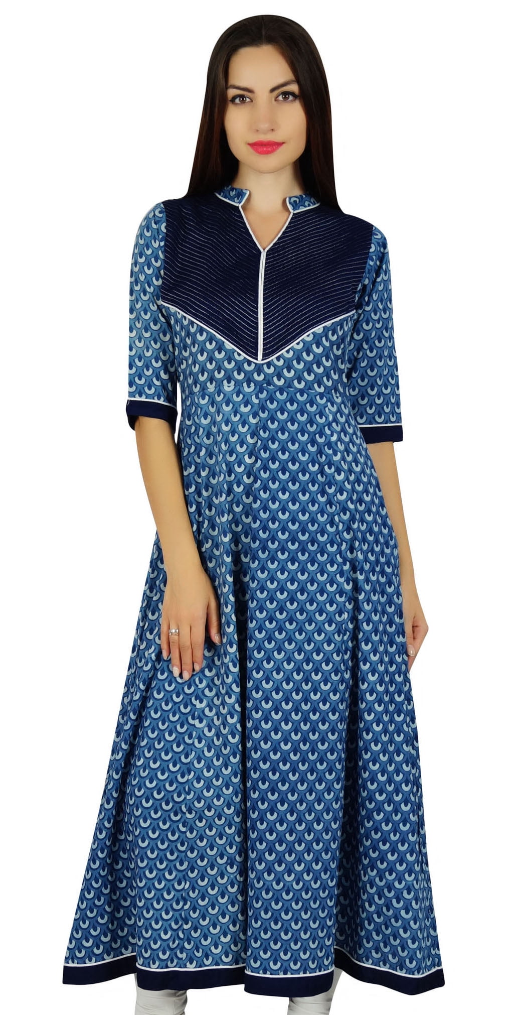 Bimba Women's Long Anarkali Kurti | Digital Printed Moss Georgette Kurta | 3/4 Sleeves Casual Ethnic Wear