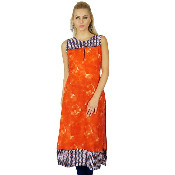 Bimba Women Ethnic Cotton custom Kurti Kurta Long Blouse Orange Top Tunic