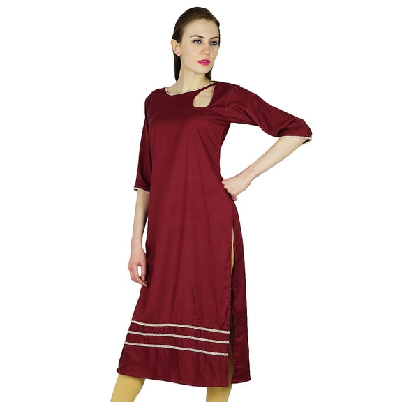 Bimba Women Ethnic Indian Tunic Chic Blouse Straight Kurta Kurti With 3/4 Sleeve