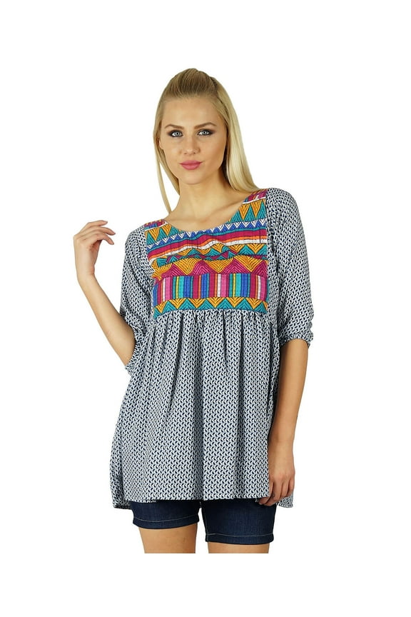 Women Ethnic custom Top Casual Wear Chic Boho Bohemian Style 3/4 Sleeve Tunic