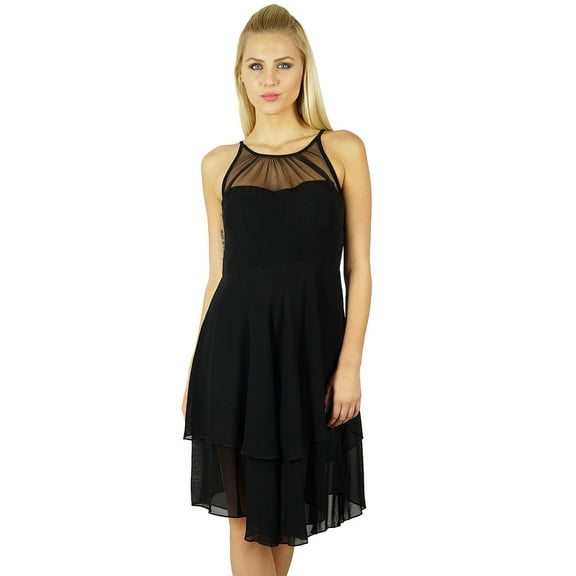 Bimba Women Exclusive Black Georgette Shift Dress Sheer Chick Prom Dress