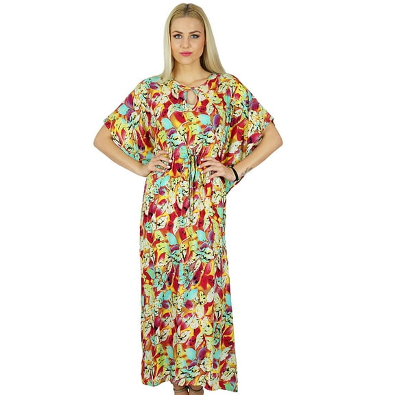 Bimba Women Exclusive Long Maxi Kaftan Multicolor Rayon Kaftan Kimono Sleeve Dress
